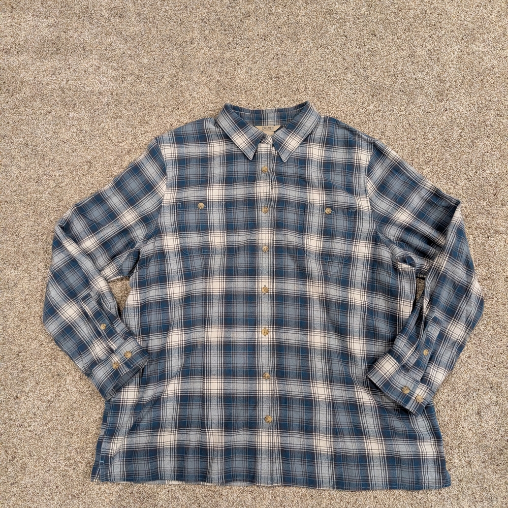 Blue and White Plaid Button-Up Shirt Duluth Trading Company 2XL